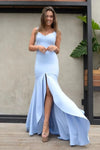 Light Blue Mermaid Backless Prom Dresses TB1341