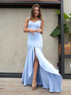 Light Blue Mermaid Backless Prom Dresses TB1341