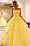 A-Line Tulle Long Prom Dresses With Appliques