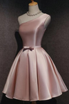 One Shoulder Dusty Pink Satin Homecoming Party Dress