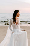 Long Sleeves V Neck Backless Lace A Line Wedding Bridal Dress