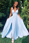 Deep V Neck Blue Prom Dresses, Bridesmaid Dress 03181519