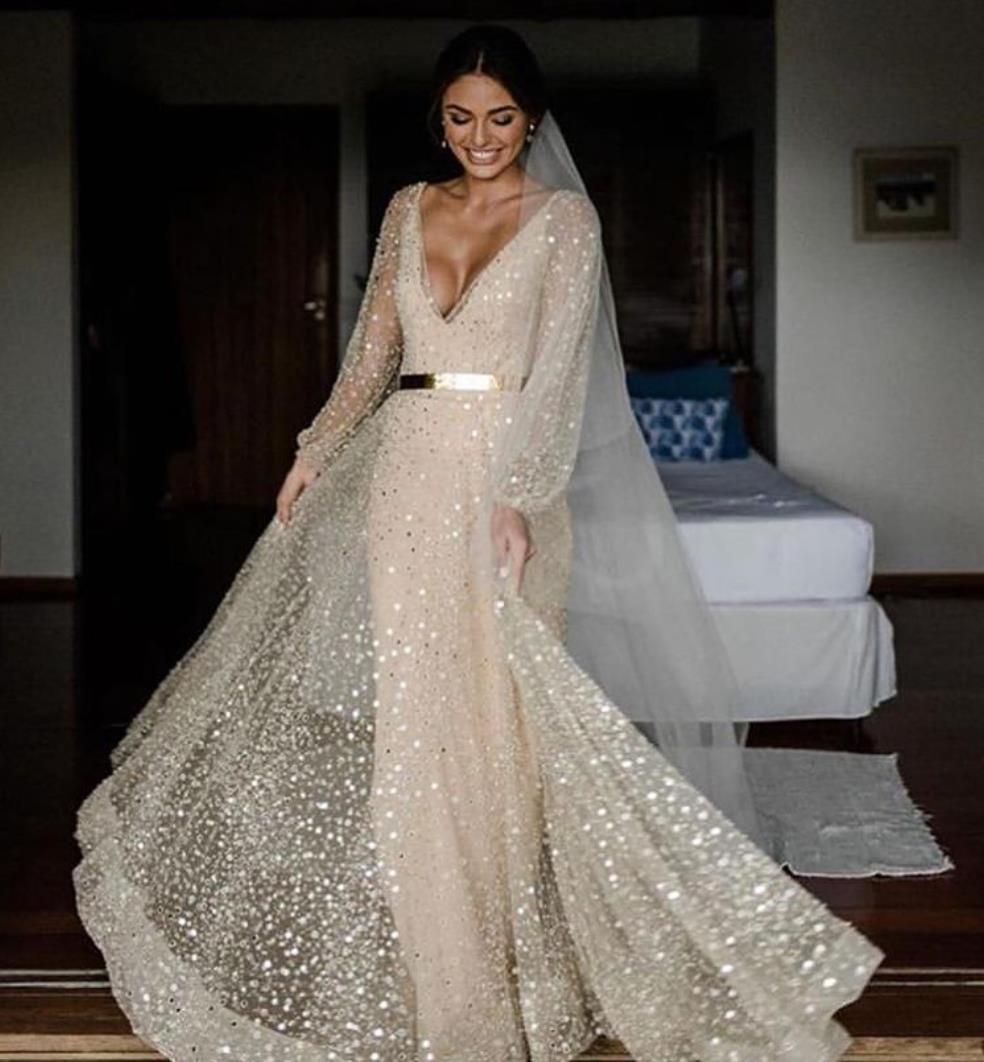 bling wedding dress mermaid Alexandra Elegant Sequin Off Shoulder White Mermaid Gown Wedding Dress