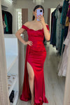Simple Long Red Soft Satin Evening Prom Dress