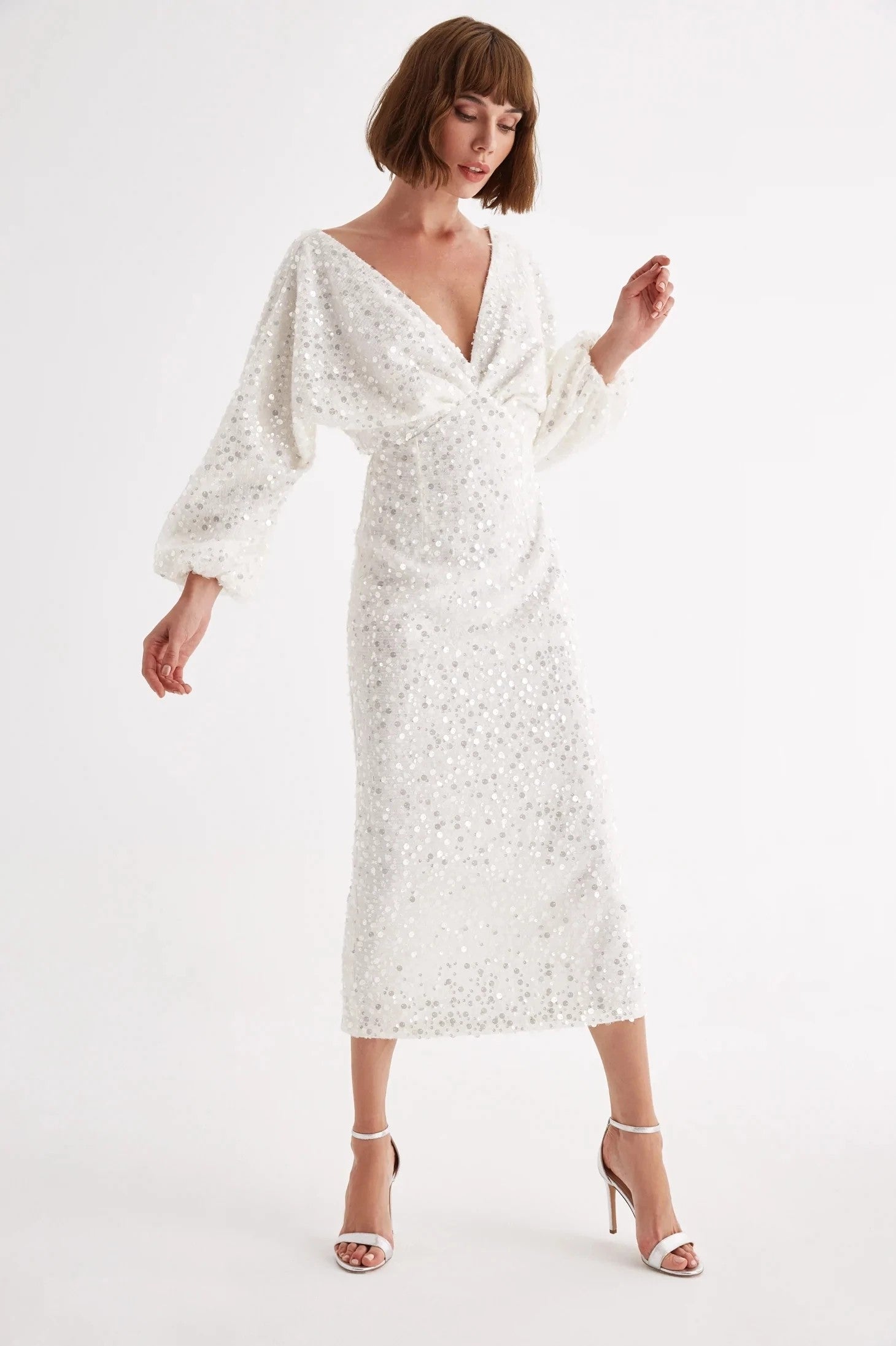 Long Sleeve Tea Length Wedding Dresses Sequins Sparkly ZW867 TANYA BRIDAL Long Sleeve Tea Length Wedding Dresses Sequins Sparkly ZW867 TANYA BRIDAL