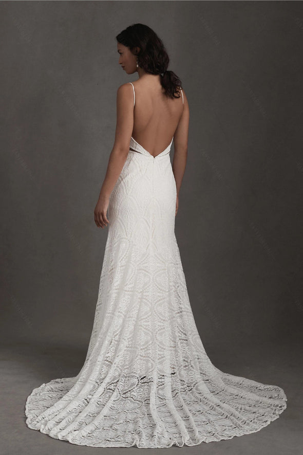 Spaghetti Lace Mermaid Wedding Dresses V-Neck Noivas ZW843