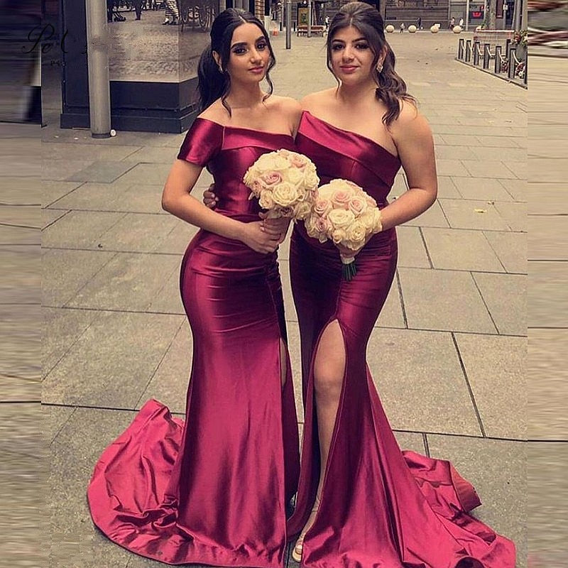 One Shoulder Mermaid Bridesmaid Dresses Slit Burgundy Wedding Guest Pr TANYA BRIDAL One Shoulder Mermaid Bridesmaid Dresses Slit Burgundy Wedding Guest Pr TANYA BRIDAL