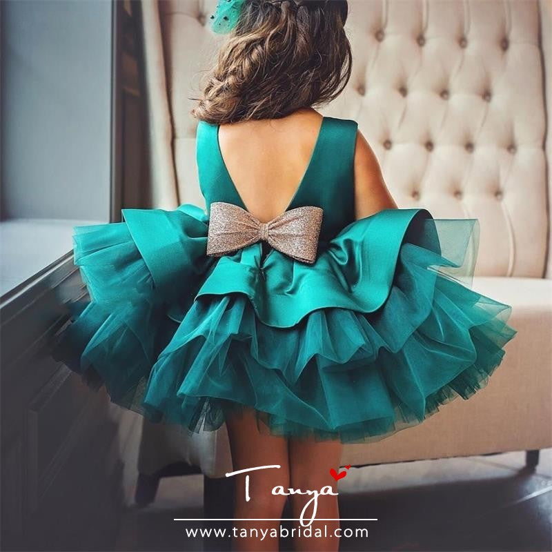 Puffy Green Ball Gowns Flower Girls Dresses Scoop Bows Birthday Party Girls Pageant Gowns TBF019 - Puffy Green Ball Gowns Flower Girls Dresses Scoop Bows Birthday Party Girls Pageant Gowns TBF019 -