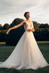Bohemian Pearls Tulle Wedding Dresses Deep V
