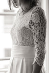 Half Sleeve A Line Wedding Dresses Backless Lace Top With Ribbon Back ZW806