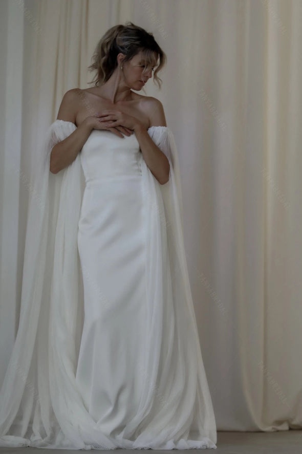 Ultra-Modern Sleek Column Wedding Detachable Sleeve With Delicate Pleated