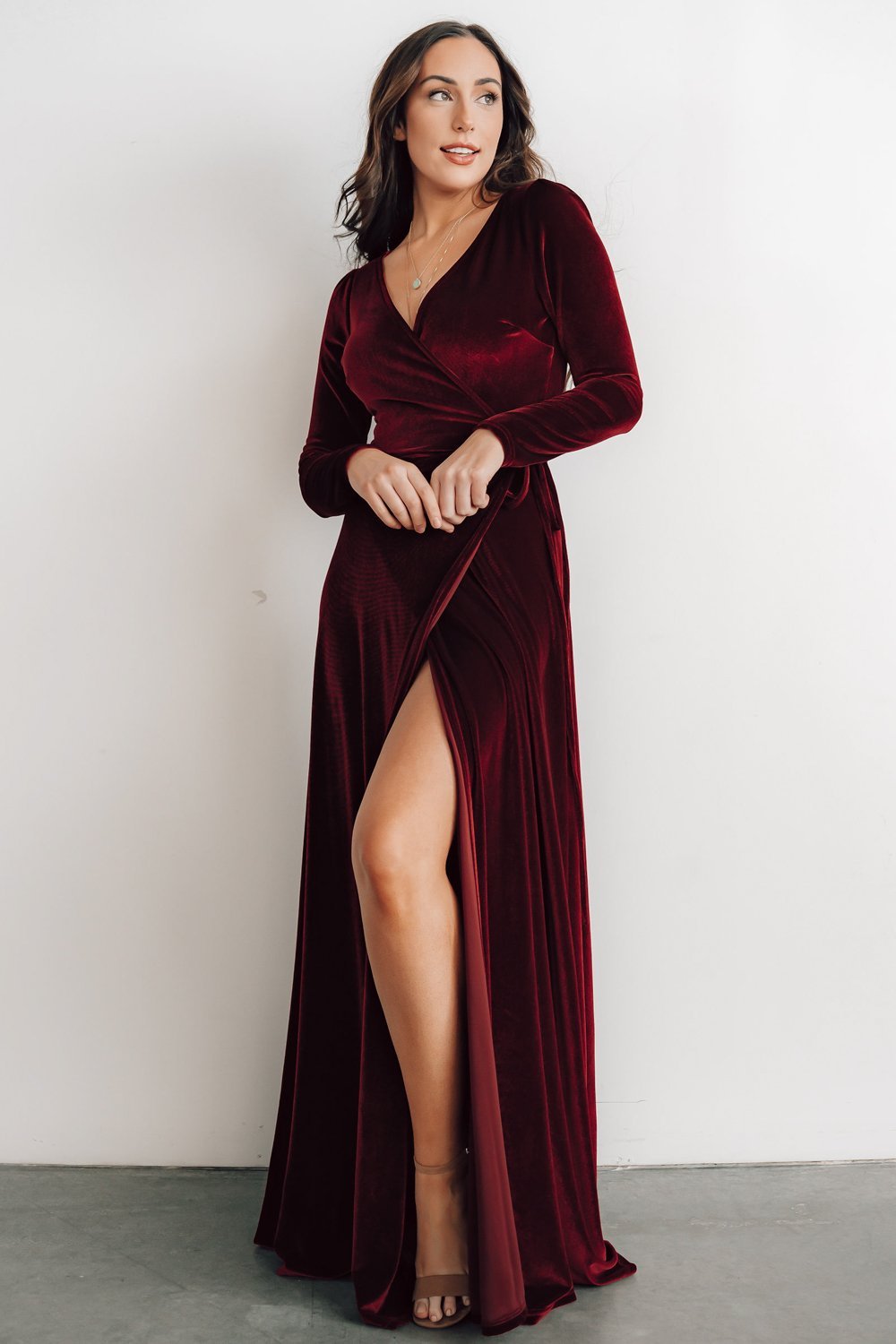 Dark Red A Line Velvet Long Evening Dress V Neck - Dark Red A Line Velvet Long Evening Dress V Neck -