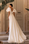 Puff Organza Satin A Line Wedding Dresses High Split ZW839