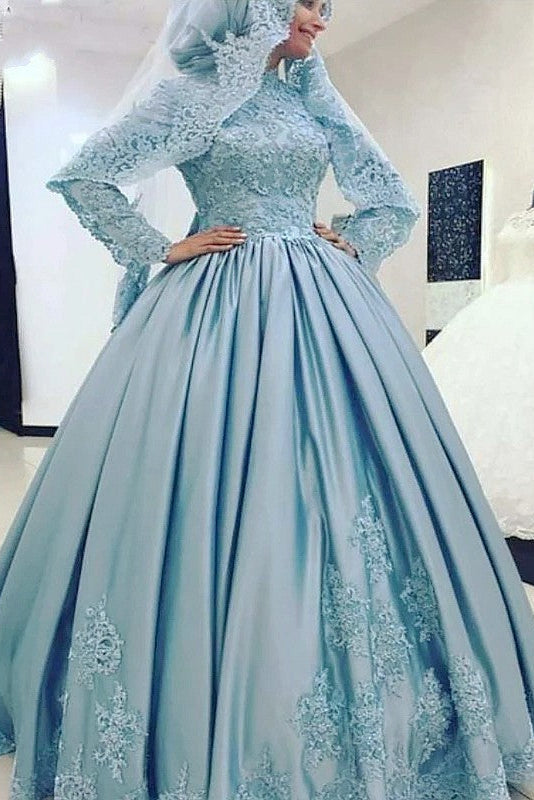 Arabic High Neck Long Sleeves Muslim Wedding Dress TBW76