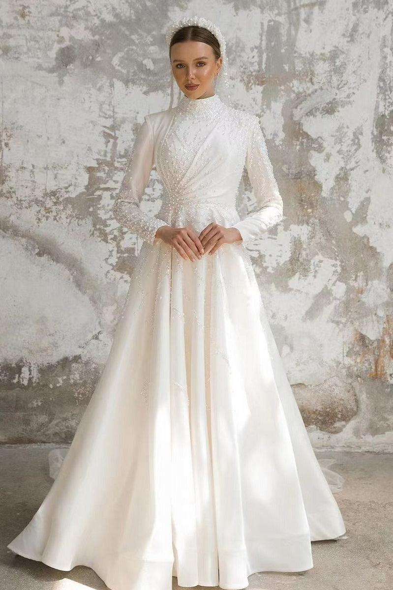 Islamic Beaded Full Sleeve Abaya Wedding Dresses