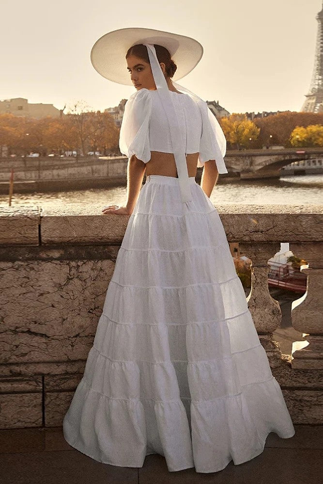 Simple Two Pieces A Line Wedding Dresses Short Puff Sleeve ZW765 TANYA BRIDAL Simple Two Pieces A Line Wedding Dresses Short Puff Sleeve ZW765 TANYA BRIDAL