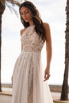 Charming Lace Bohemian Wedding Dress Sleeveless Sweep Train