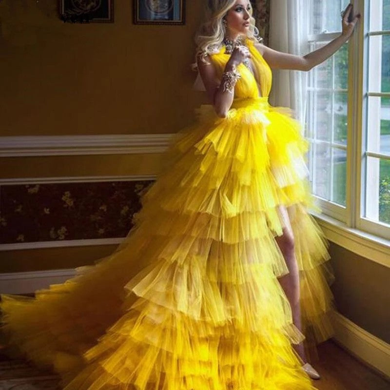 Princess Prom Gowns High Low Tiered Puff Tulle Long Evening Dress TANYA BRIDAL Princess Prom Gowns High Low Tiered Puff Tulle Long Evening Dress TANYA BRIDAL
