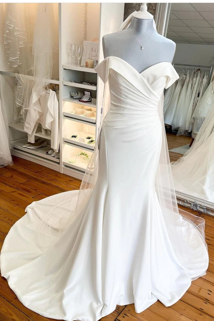 Off The Shoulder Ruched Bodic Wedding Dress Mermaid TANYA BRIDAL Off The Shoulder Ruched Bodic Wedding Dress Mermaid TANYA BRIDAL