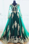 Green Muslim Wedding Dress With Gold Lace Applique DQG038