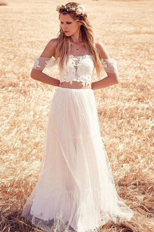 Two Pieces A Line Lace Chiffon Wedding Dress Beach Style TANYA BRIDAL Two Pieces A Line Lace Chiffon Wedding Dress Beach Style TANYA BRIDAL