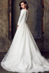 Satin Wedding Dresses With Pockets Three Quater Sleeves A-Line