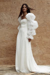 Luxury Wedding Dresses Pearl Beaded Soft Tulle Voluminous Sleeves