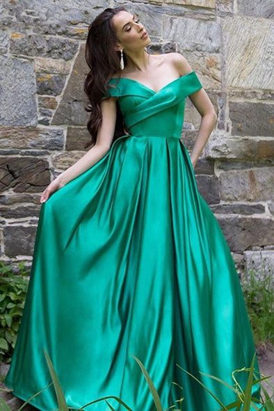 Off Shoulder A Line Prom Dresses Satin Evening Pageant Gowns