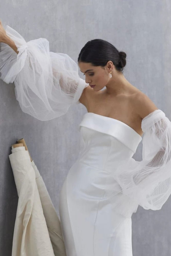 Pleated Tulle Detachable Wedding Sleeves With Floating Cuff  DG193