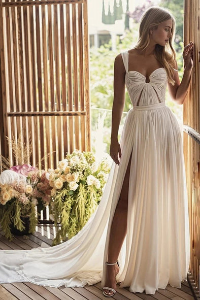 Bohemian Long Chiffon Sweetheart Wedding Dresses