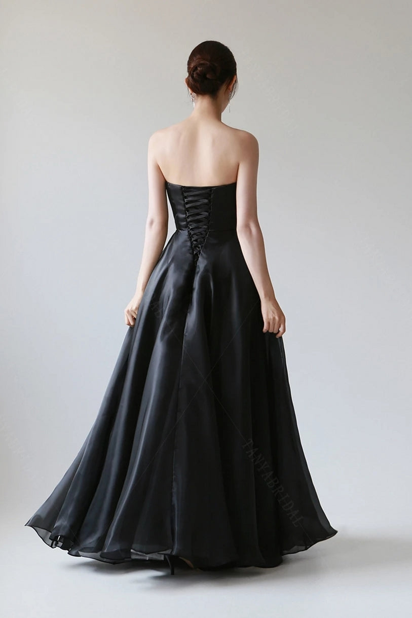Strapless Black Wedding Dresses A Line Lace Up With Removeable Coat DW TANYA BRIDAL Strapless Black Wedding Dresses A Line Lace Up With Removeable Coat DW TANYA BRIDAL