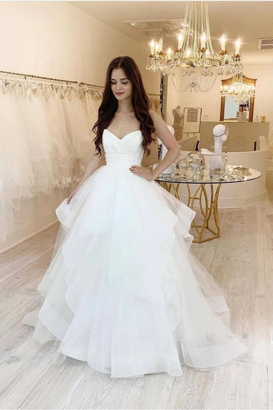 Ball Gown Ruffles Sweetheart Modest Wedding Dress With Pleates