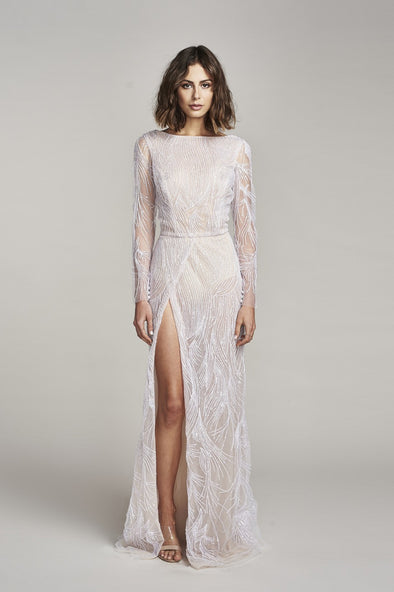 Long Sleeve Luxury Mermaid Wedding Dresses Side Slit Backless Bridal Gowns ZW850