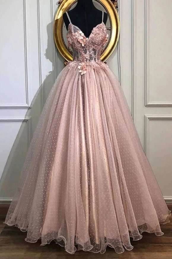 Pearl Pink Appliques Formal Evening Dress
