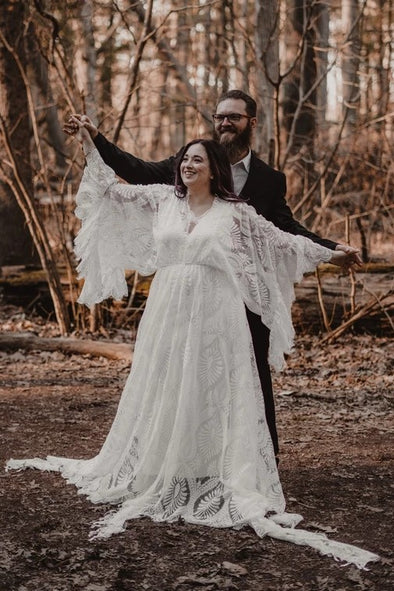 Lace Bohemian Long Wedding Dress With Flare Sleeves