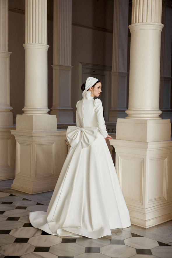 Muslim Wedding Dresses A Line Satin Bridal Gown With Bow Back