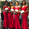 Red Long Mermaid Bridesmaid Dresses Cheap Off The Shoulder Maid Of Honor Dress Wedding Party Gowns For Women