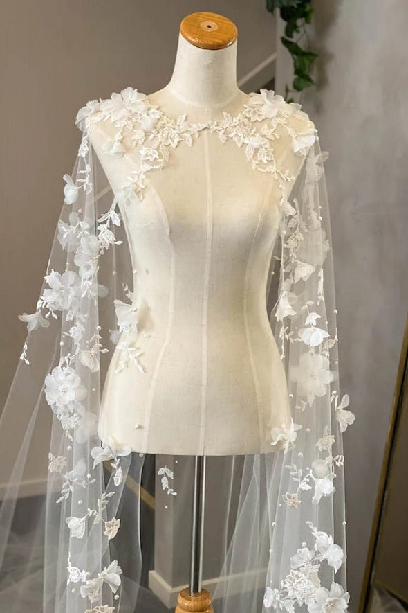 Fairy 3D Flowers Wedding Cape Romantic Long Jacket