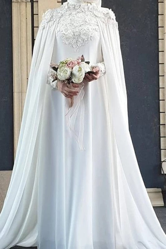 Muslim Cape Wedding Dress Lace Appliques With Hijab