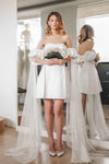 Strapless Short Wedding Dresses With Detachable Puff Sleeve  DW695
