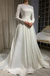 Modest A Line Long Sleeves Wedding Dress With Buttons