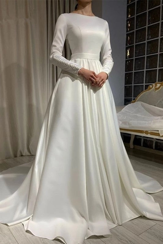 Modest A Line Long Sleeves Wedding Dress With Buttons TANYA BRIDAL Modest A Line Long Sleeves Wedding Dress With Buttons TANYA BRIDAL