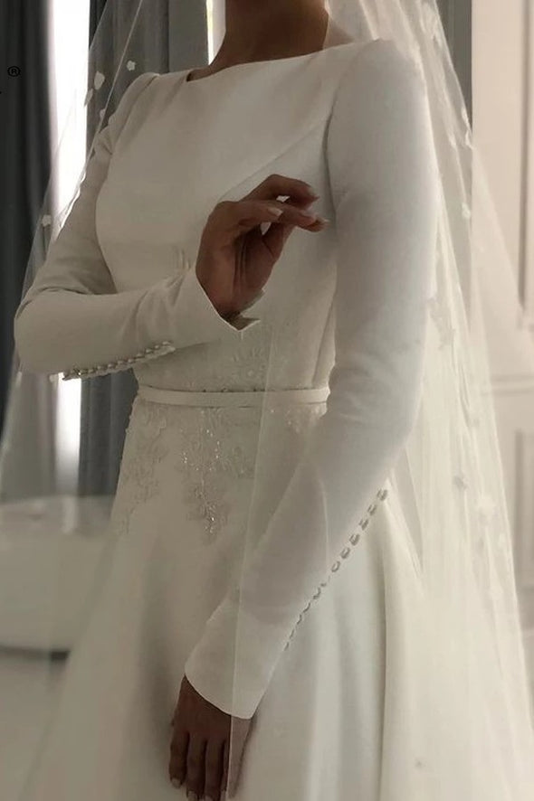Vestido De Novia Long Sleeves Muslim Bridal Wedding Gown