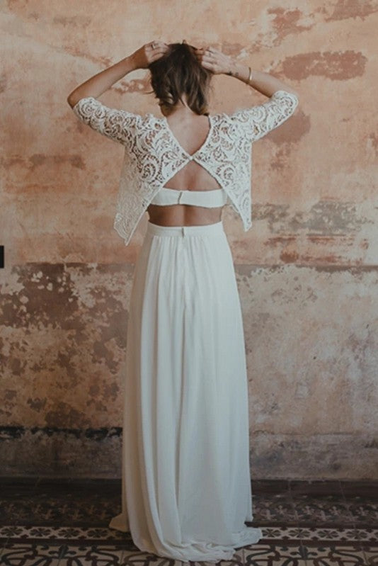 Two Pieces Boho Wedding Dresses Half Sleeve DW122 TANYA BRIDAL Two Pieces Boho Wedding Dresses Half Sleeve DW122 TANYA BRIDAL