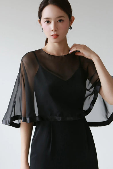 O-Neck Silk Chiffon Wedding Capes With Satin Edge DJ159