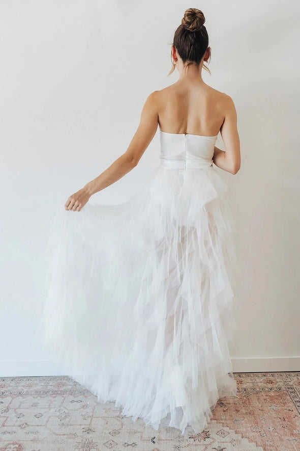 Super Edgy Wedding Dresses With Touch Sexy Glam. Sheer Lace BodiceTiered Tulle Skirt Bridal Gown ZW790