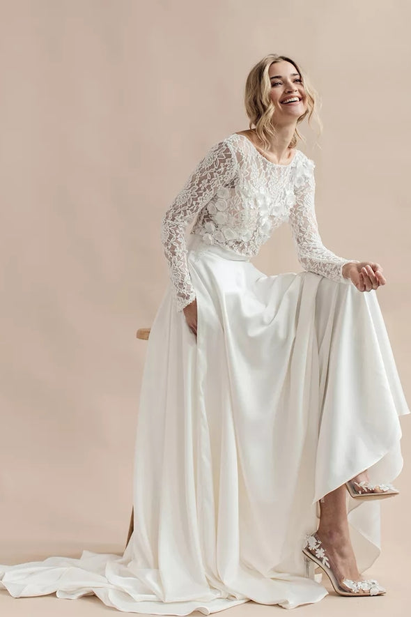Wedding Dresses Bohemian V-Back Boho Bridal Gowns With 3D Flowers DW728