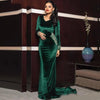 Green Velvet Evening Formal Dresses Lace Beaded V-neck Long Sleeve