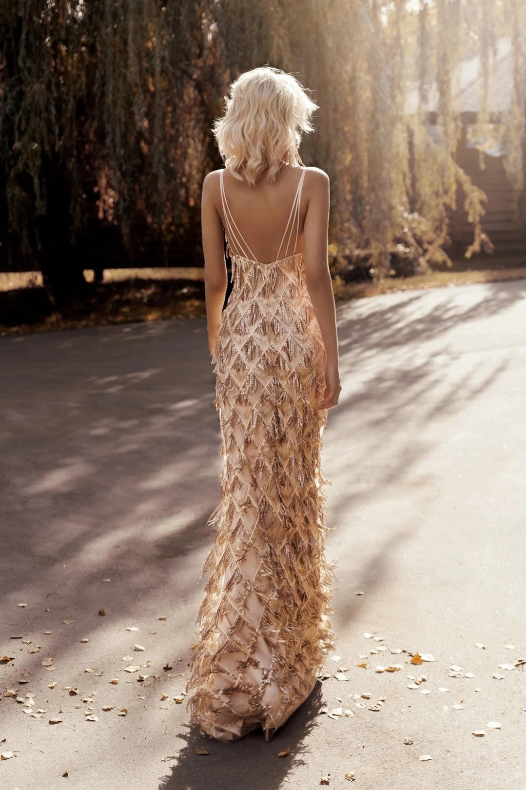 Rose Gold Sequins Wedding Dresses Tassel Fashion V-Neck A Line Bridal TANYA BRIDAL Rose Gold Sequins Wedding Dresses Tassel Fashion V-Neck A Line Bridal TANYA BRIDAL