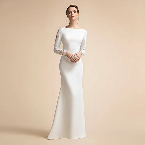 Elegant Simple Mermaid Wedding Dresses Long Sleeves – TANYA BRIDAL Elegant Simple Mermaid Wedding Dresses Long Sleeves – TANYA BRIDAL